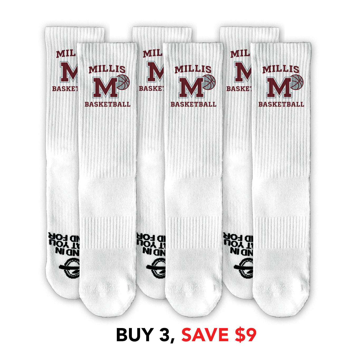Millis Basketball Lifestyle Sock Three Pack
